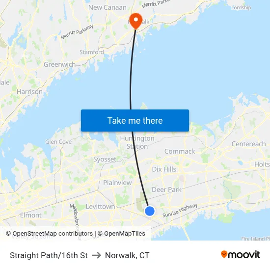 Straight Path/16th St to Norwalk, CT map