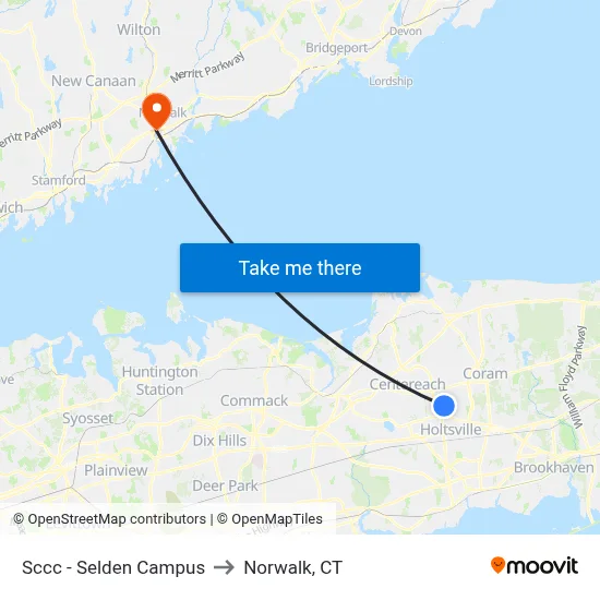 Sccc - Selden Campus to Norwalk, CT map