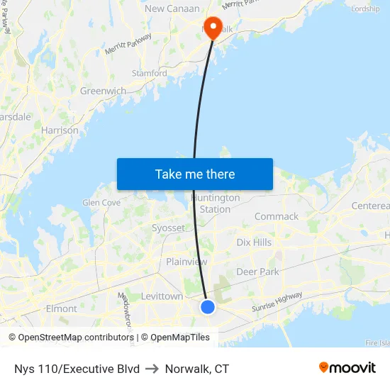 Nys 110/Executive Blvd to Norwalk, CT map