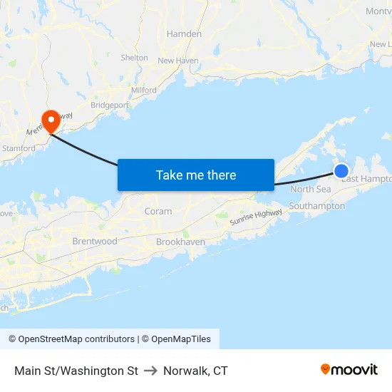 Main St/Washington St to Norwalk, CT map