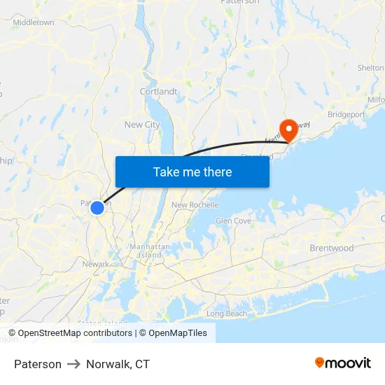 Paterson to Norwalk, CT map