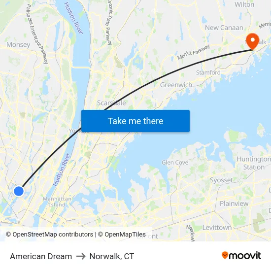 American Dream to Norwalk, CT map