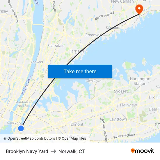 Brooklyn Navy Yard to Norwalk, CT map