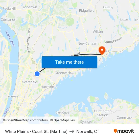 White Plains - Court St. (Martine) to Norwalk, CT map