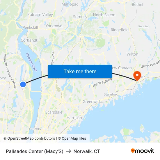 Palisades Center (Macy'S) to Norwalk, CT map