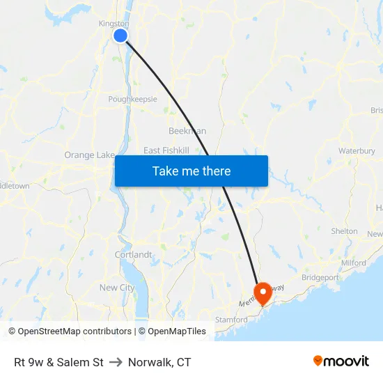 Rt 9w & Salem St to Norwalk, CT map