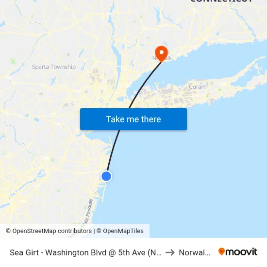 Sea Girt - Washington Blvd @ 5th Ave (Northbound) to Norwalk, CT map