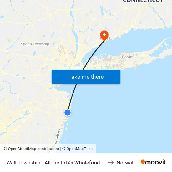 Wall Township - Allaire Rd @ Wholefoods (Northbound) to Norwalk, CT map