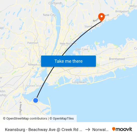 Keansburg -  Beachway Ave @ Creek Rd (Northbound) to Norwalk, CT map