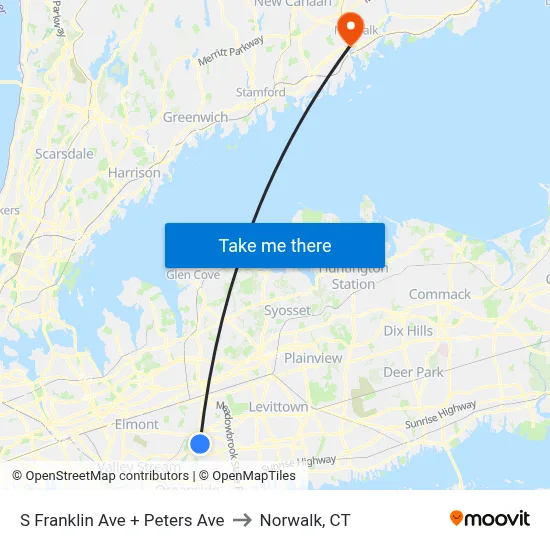S Franklin Ave + Peters Ave to Norwalk, CT map