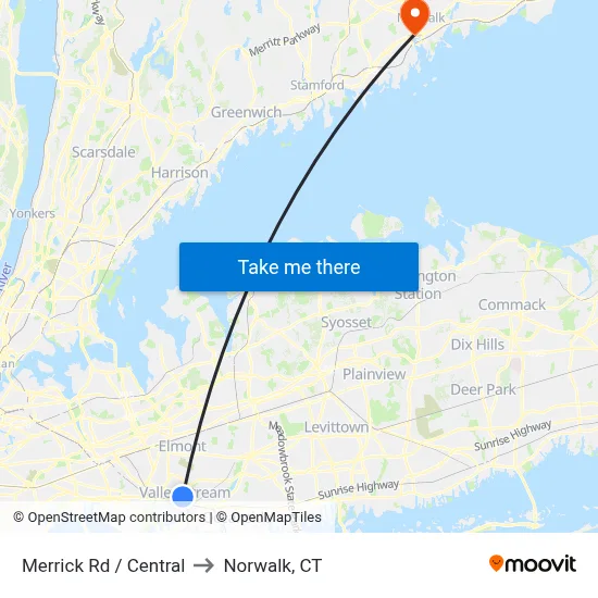 Merrick Rd / Central to Norwalk, CT map