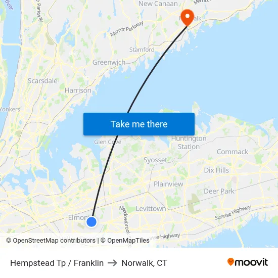 Hempstead Tp / Franklin to Norwalk, CT map