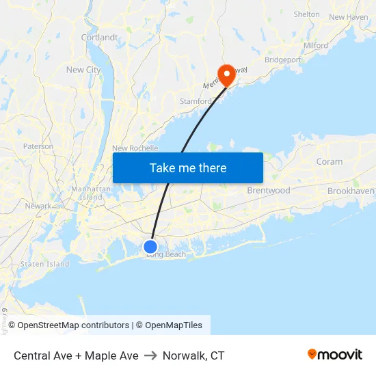 Central Ave + Maple Ave to Norwalk, CT map