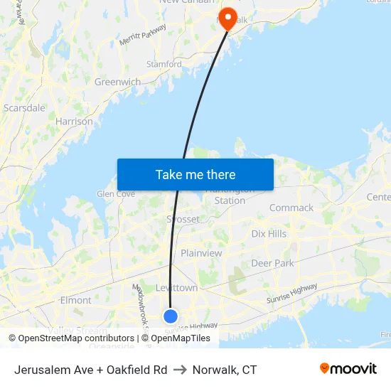 Jerusalem Ave + Oakfield Rd to Norwalk, CT map