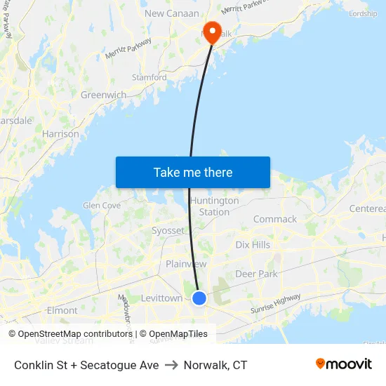 Conklin St + Secatogue Ave to Norwalk, CT map