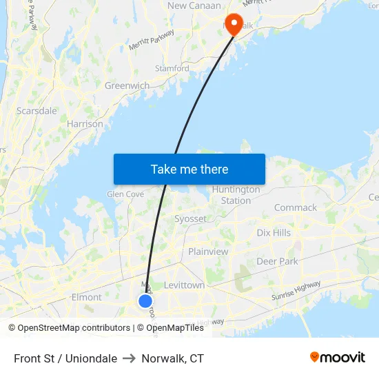 Front St / Uniondale to Norwalk, CT map