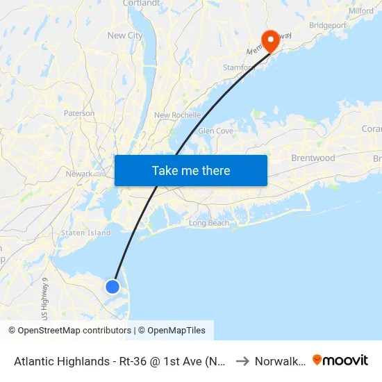Atlantic Highlands - Rt-36 @ 1st Ave (Northbound) to Norwalk, CT map