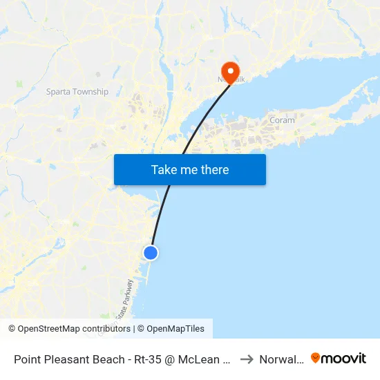 Point Pleasant Beach - Rt-35 @ McLean Ave (Northbound) to Norwalk, CT map