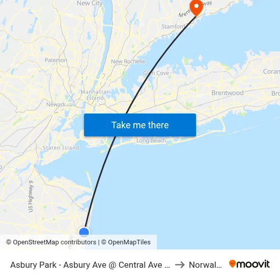 Asbury Park - Asbury Ave @ Central Ave (Northbound) to Norwalk, CT map