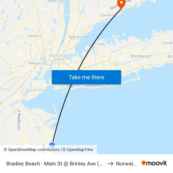 Bradley Beach - Main St @ Brinley Ave (Southbound) to Norwalk, CT map