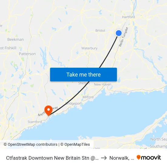 Ctfastrak Downtown New Britain Stn @ Bay B to Norwalk, CT map