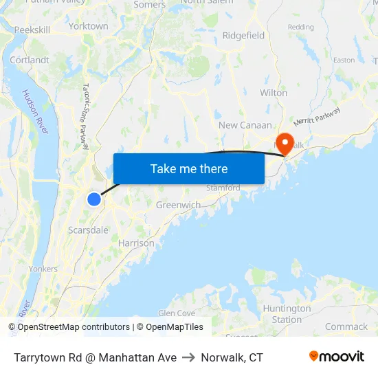 Tarrytown Rd @ Manhattan Ave to Norwalk, CT map
