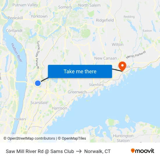 Saw Mill River Rd @ Sams Club to Norwalk, CT map