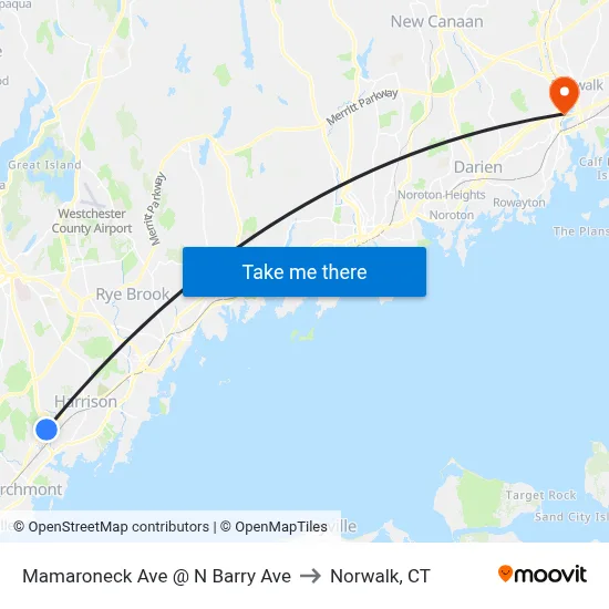 Mamaroneck Ave @ N Barry Ave to Norwalk, CT map
