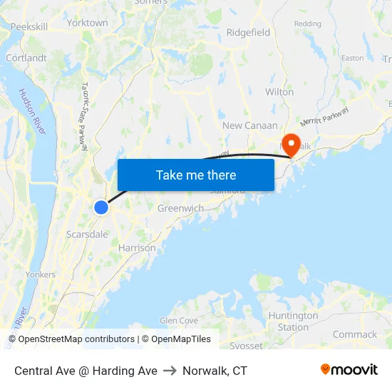 Central Ave @ Harding Ave to Norwalk, CT map
