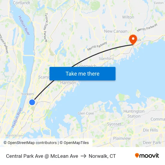 Central Park Ave @ McLean Ave to Norwalk, CT map
