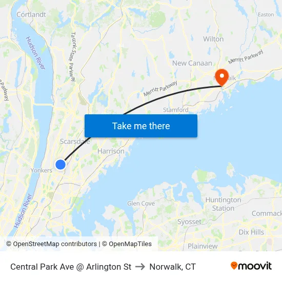 Central Park Ave @ Arlington St to Norwalk, CT map
