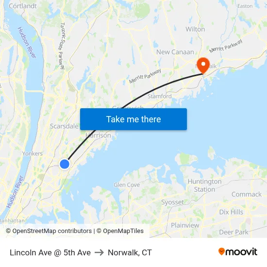Lincoln Ave @ 5th Ave to Norwalk, CT map