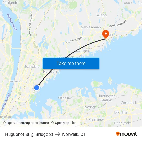 Huguenot St @ Bridge St to Norwalk, CT map