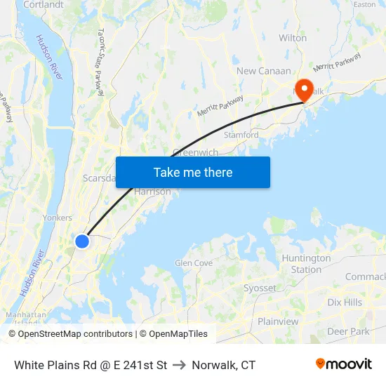 White Plains Rd @ E 241st St to Norwalk, CT map