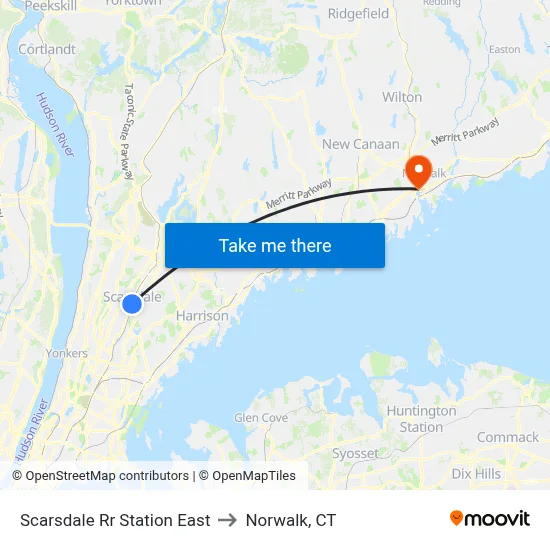 Scarsdale Rr Station East to Norwalk, CT map