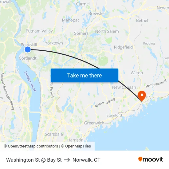 Washington St @ Bay St to Norwalk, CT map