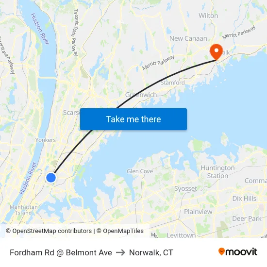 Fordham Rd @ Belmont Ave to Norwalk, CT map