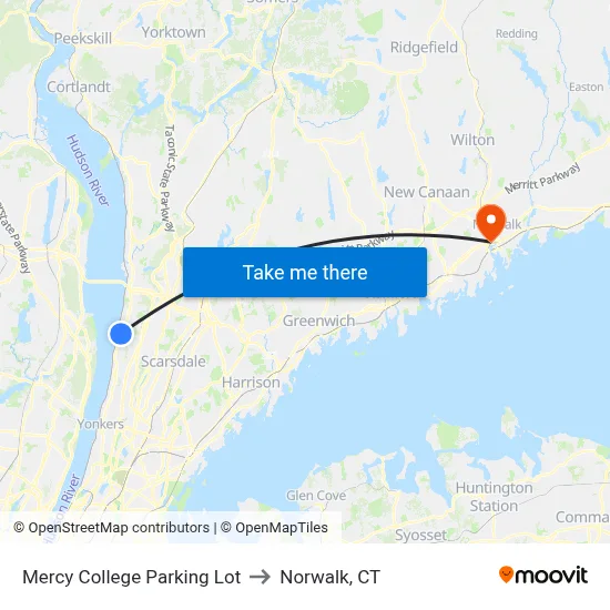 Mercy College Parking Lot to Norwalk, CT map