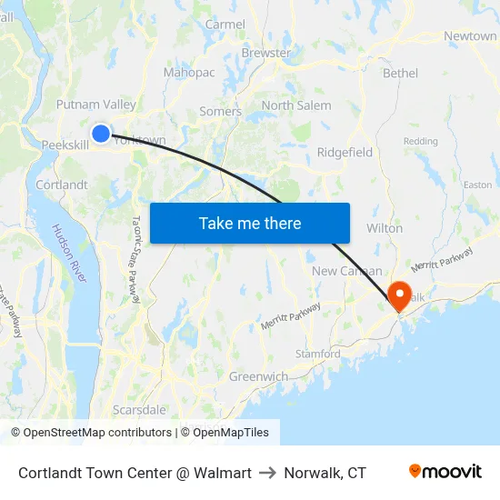 Cortlandt Town Center @ Walmart to Norwalk, CT map