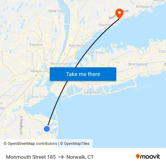 Monmouth Street 185 to Norwalk, CT map