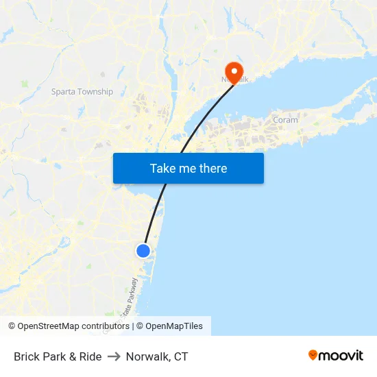 Brick Park & Ride to Norwalk, CT map