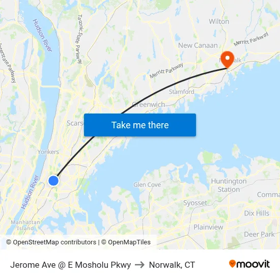 Jerome Ave @ E Mosholu Pkwy to Norwalk, CT map