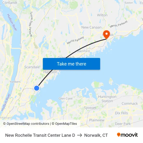 New Rochelle Transit Center Lane D to Norwalk, CT map