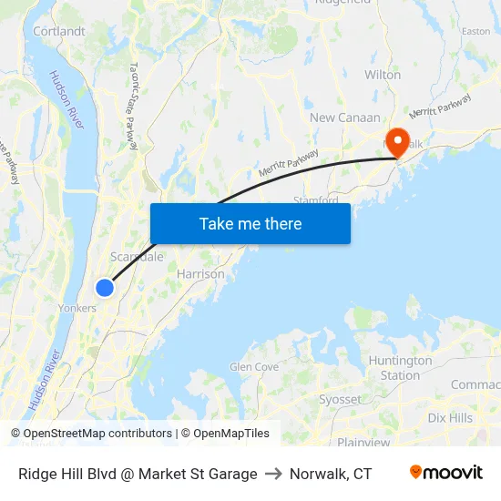 Ridge Hill Blvd @ Market St Garage to Norwalk, CT map