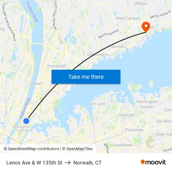 Lenox Ave & W 135th St to Norwalk, CT map