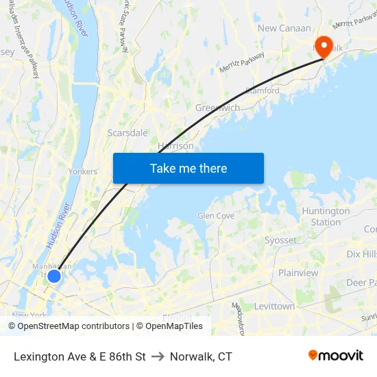 Lexington Ave & E 86th St to Norwalk, CT map