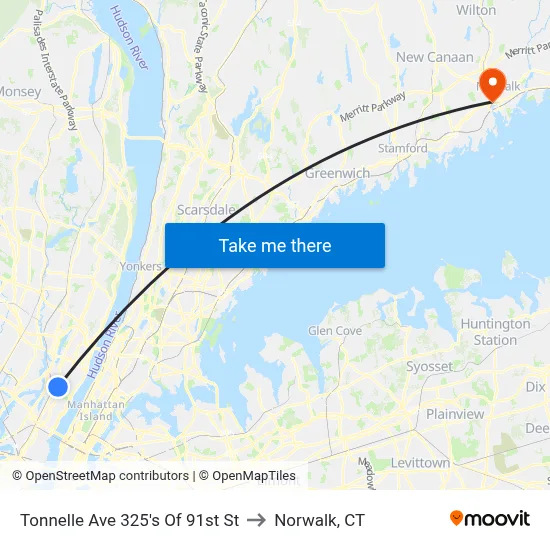 Tonnelle Ave 325's Of 91st St to Norwalk, CT map