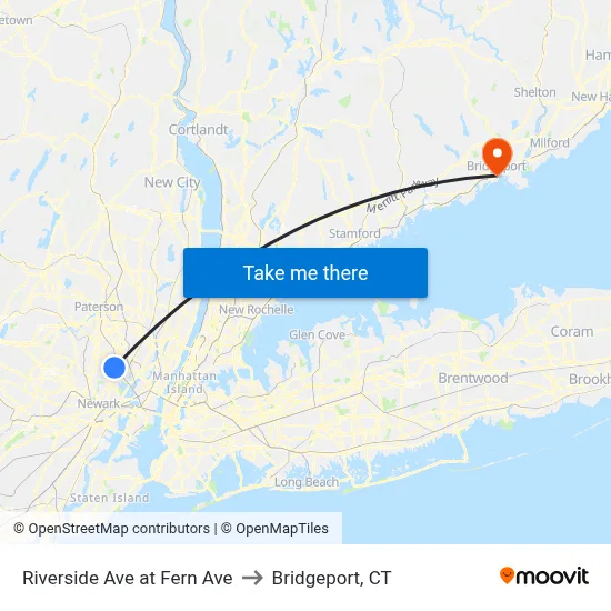 Riverside Ave at Fern Ave to Bridgeport, CT map
