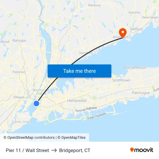 Pier 11 / Wall Street to Bridgeport, CT map