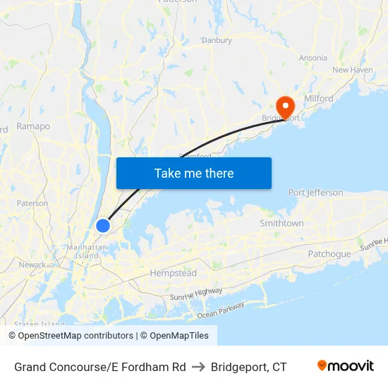 Grand Concourse/E Fordham Rd to Bridgeport, CT map